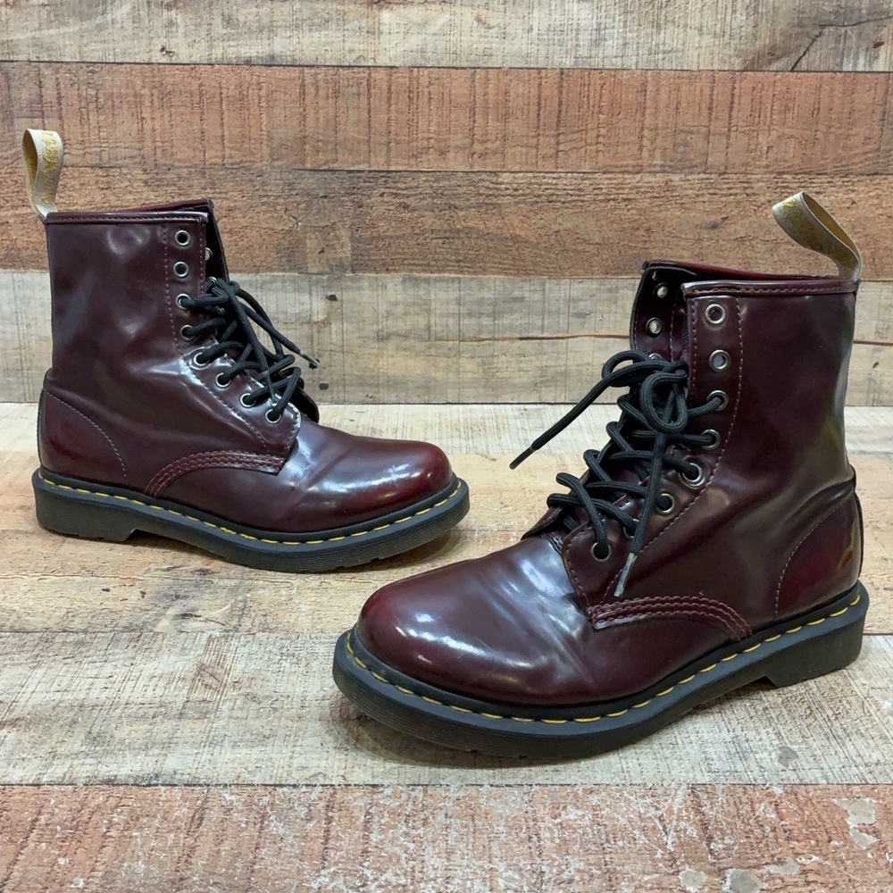 Dr. Martens Boots Womens Size 9 41 Cherry Red Leather Ankle Combat Lace Up 24226